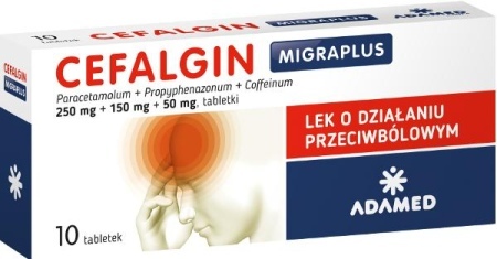 Cefalgin Migraplus 250mg + 150mg + 50mg, tabletki, 10 tabl. (blist.)  